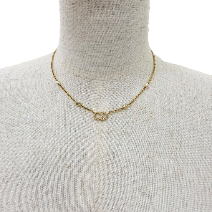 極美品☆Christian Dior クリスチャンディオール Clair D Lune クレア・ディ・ルーン ネックレス CDロゴ ラインストーン ゴールド 箱付き