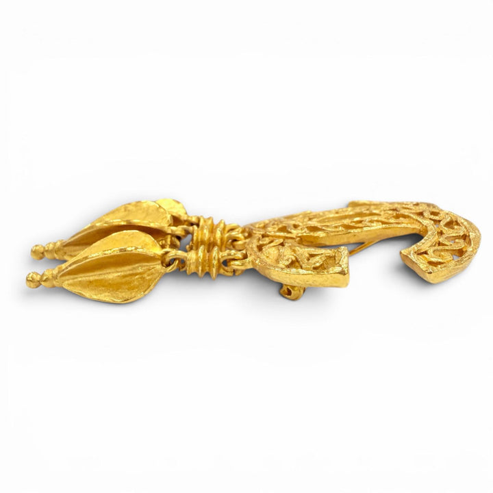 極美品◇CHANEL シャネル ヴィンテージ 95A ココマーク フリンジ付き ブローチ アクセサリー ゴールド フランス製 レディース