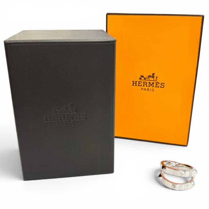 美品△HERMES エルメス クルー ドゥ H ダブルリング 指輪 AG925 シルバー 54 JP14号 フランス製 重量11.73g レディース 箱付き オススメ