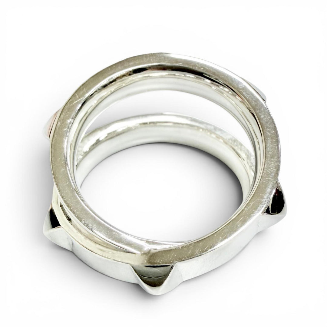 美品△HERMES エルメス クルー ドゥ H ダブルリング 指輪 AG925 シルバー 54 JP14号 フランス製 重量11.73g レディース 箱付き オススメ