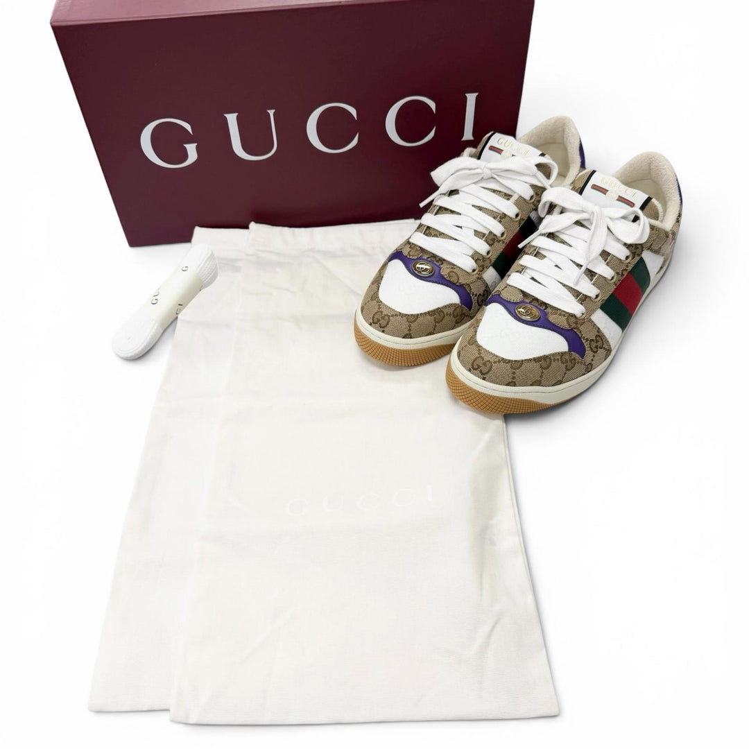 未使用品□GUCCI グッチ 812638 スクリーナー GGキャンバス レザー ローカットスニーカー ベージュ 6 イタリア製 メンズ 箱・保存袋付き
