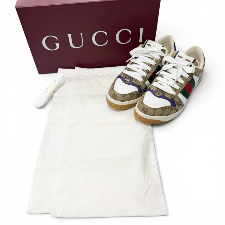 未使用品□GUCCI グッチ 812638 スクリーナー GGキャンバス レザー ローカットスニーカー ベージュ 6 イタリア製 メンズ 箱・保存袋付き