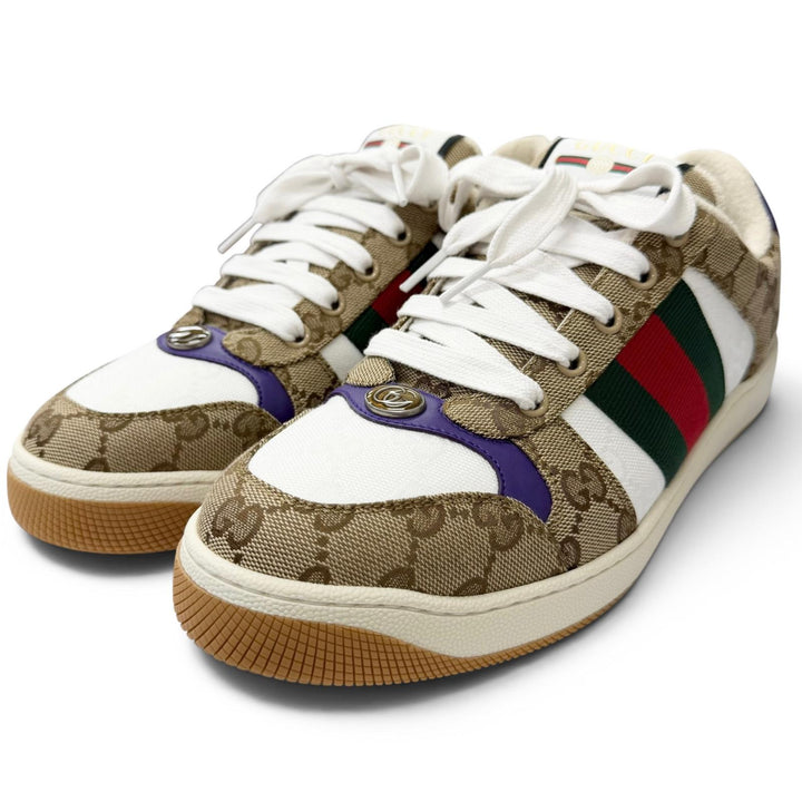未使用品□GUCCI グッチ 812638 スクリーナー GGキャンバス レザー ローカットスニーカー ベージュ 6 イタリア製 メンズ 箱・保存袋付き