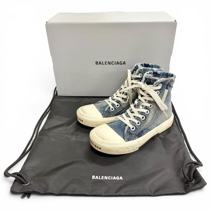 未使用品△BALENCIAGA バレンシアガ 688756 PARIS HIGH TOP ダメージ加工 デニム ハイカットスニーカー インディゴブルー JP23cm 箱 袋付