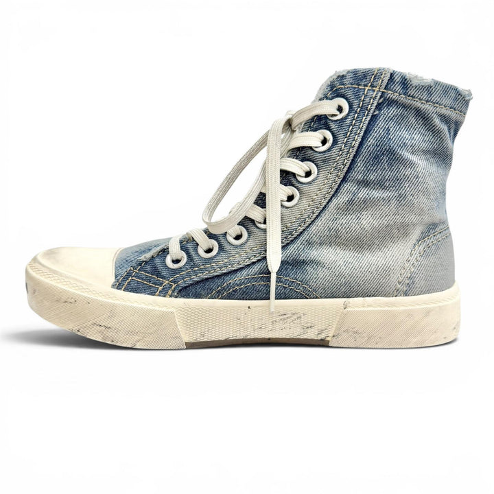 未使用品△BALENCIAGA バレンシアガ 688756 PARIS HIGH TOP ダメージ加工 デニム ハイカットスニーカー インディゴブルー JP23cm 箱 袋付