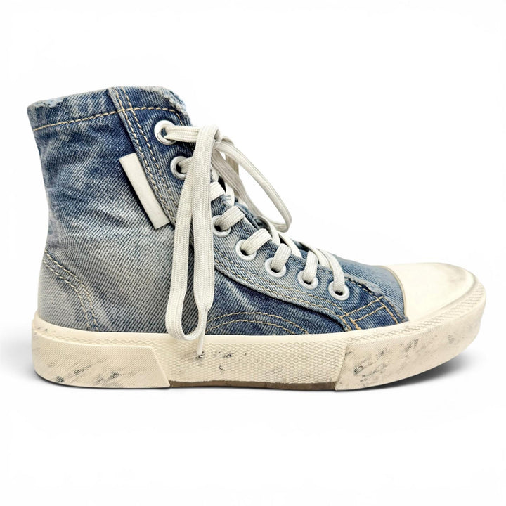 未使用品△BALENCIAGA バレンシアガ 688756 PARIS HIGH TOP ダメージ加工 デニム ハイカットスニーカー インディゴブルー JP23cm 箱 袋付