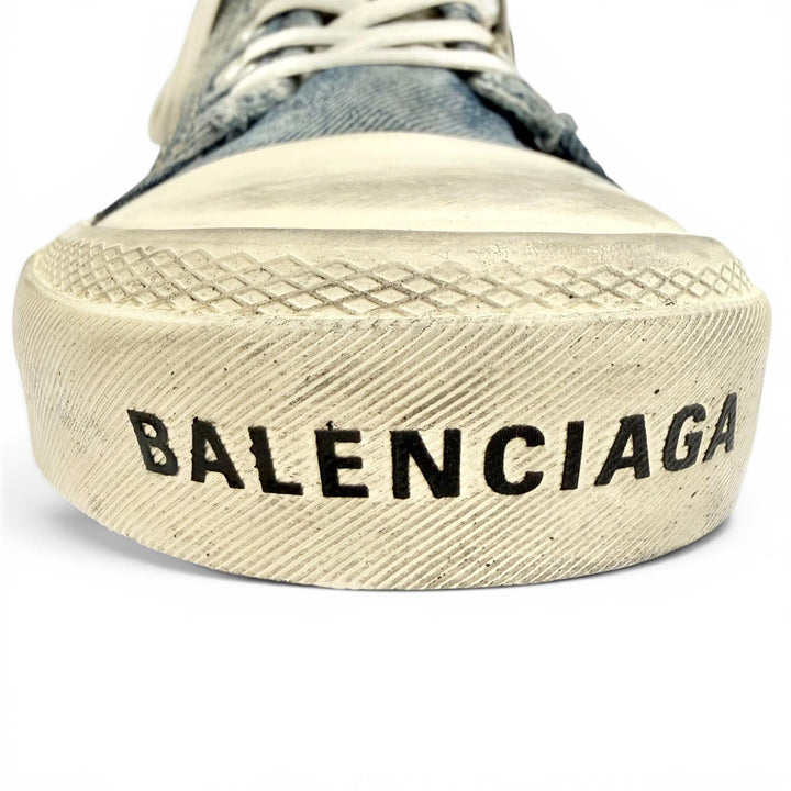 未使用品△BALENCIAGA バレンシアガ 688756 PARIS HIGH TOP ダメージ加工 デニム ハイカットスニーカー インディゴブルー JP23cm 箱 袋付