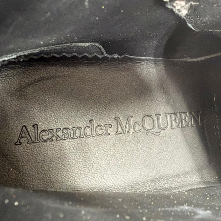 美品△Alexander McQueen アレキサンダーマックイーン 718374 トレッドスリック ラバーソール ビジュー ハイカットスニーカー 黒 黄色 36