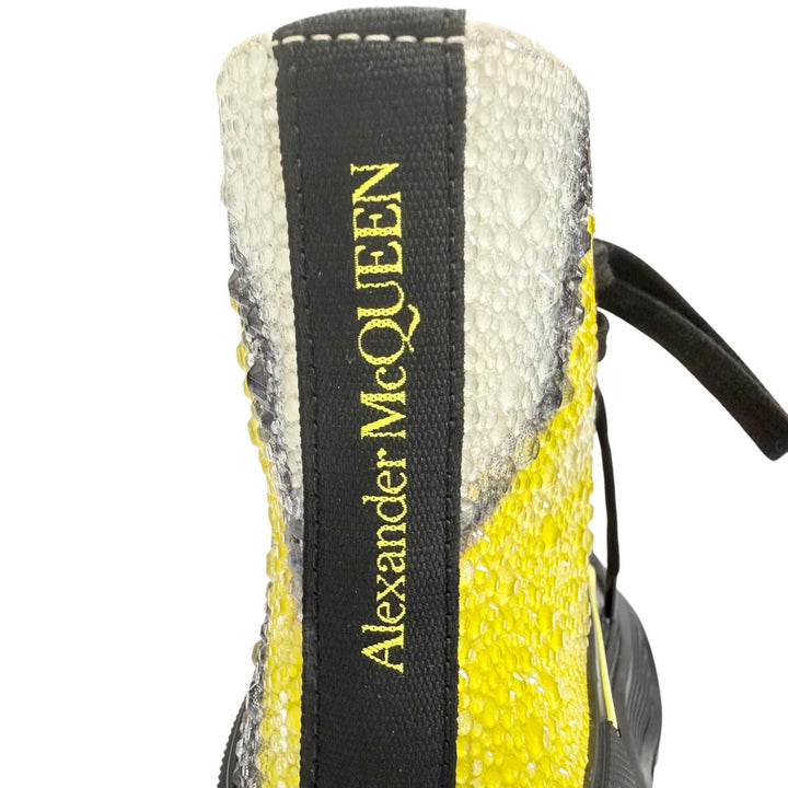 美品△Alexander McQueen アレキサンダーマックイーン 718374 トレッドスリック ラバーソール ビジュー ハイカットスニーカー 黒 黄色 36