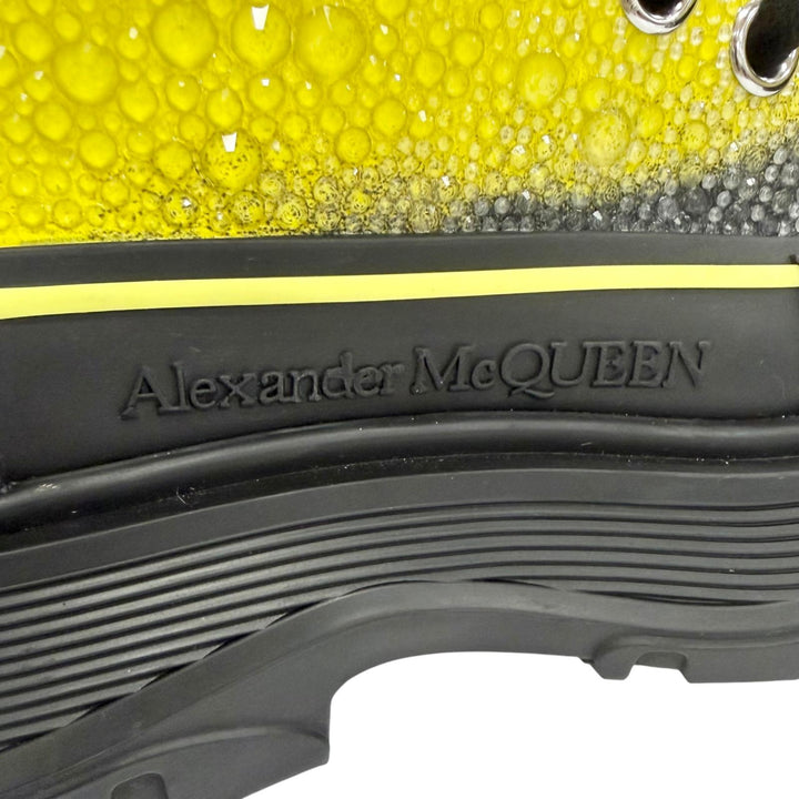 美品△Alexander McQueen アレキサンダーマックイーン 718374 トレッドスリック ラバーソール ビジュー ハイカットスニーカー 黒 黄色 36
