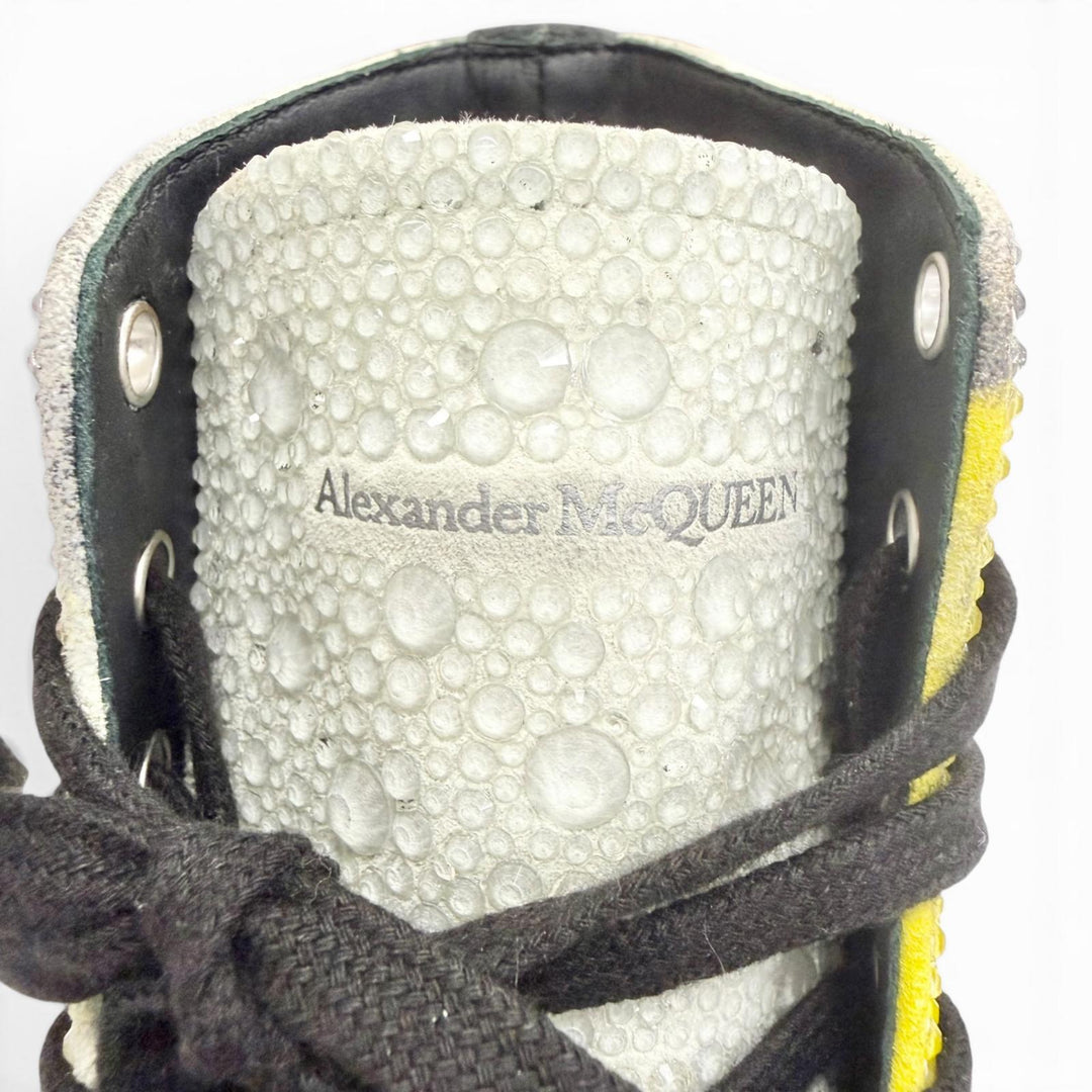 美品△Alexander McQueen アレキサンダーマックイーン 718374 トレッドスリック ラバーソール ビジュー ハイカットスニーカー 黒 黄色 36