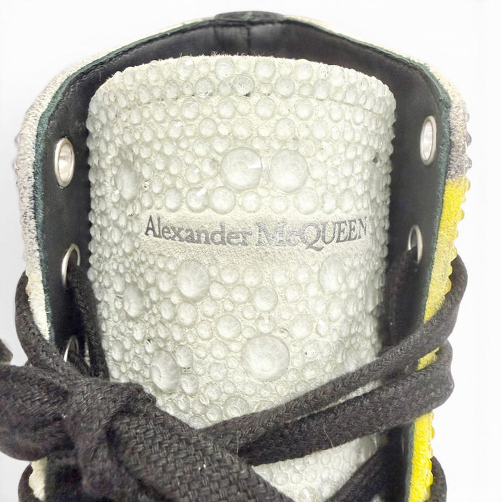 美品△Alexander McQueen アレキサンダーマックイーン 718374 トレッドスリック ラバーソール ビジュー ハイカットスニーカー 黒 黄色 36