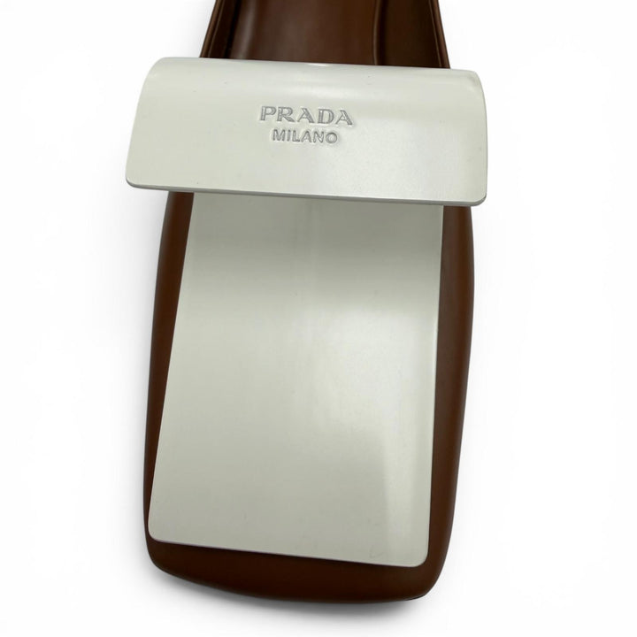 美品☆PRADA プラダ 25SS 1I964N ロゴ入り ツートーン ブラッシュドレザー パンプス ブラウン ホワイト 35 イタリア製 レディース