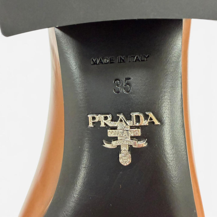 美品☆PRADA プラダ 25SS 1I964N ロゴ入り ツートーン ブラッシュドレザー パンプス ブラウン ホワイト 35 イタリア製 レディース