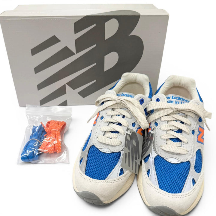 未使用品□ニューバランス キス マディソンスクエアガーデン U993MS Made in USA 993 メッシュ ローカットスニーカー シルバー ブルー