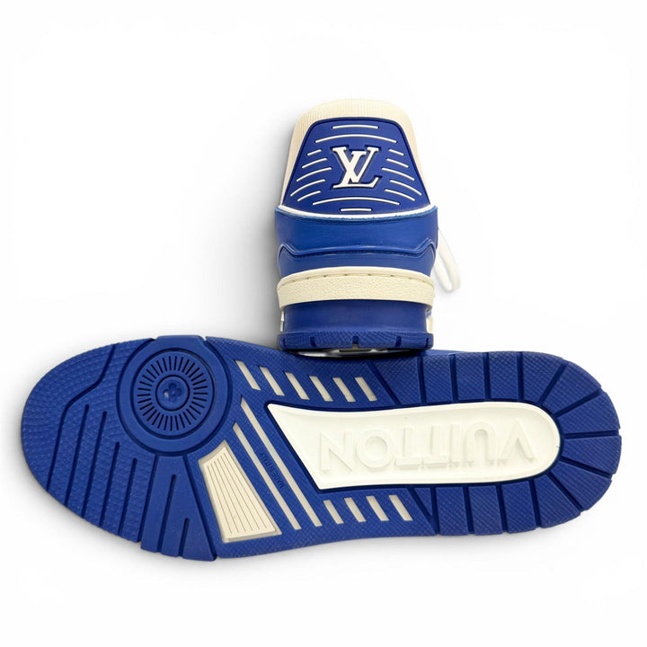 未使用品▼LOUIS VUITTON ルイヴィトン LVトレイナーライン レザー モノグラム ローカットスニーカー ブルー ホワイト 8.5 伊製 メンズ