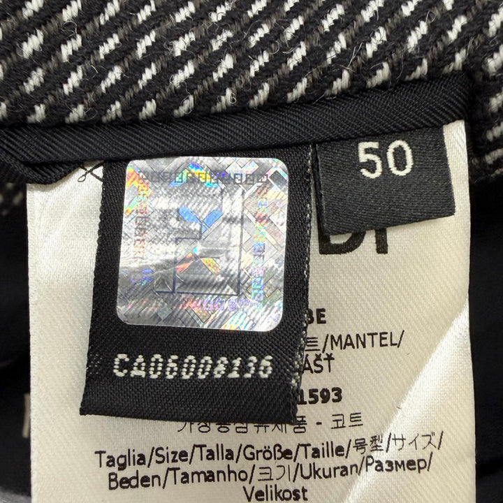 未使用品□FENDI フェンディ FF0289 ウール 100％ 変形ラペル 総柄 ロング チェスターコート グレー系 50 イタリア製 正規品 メンズ