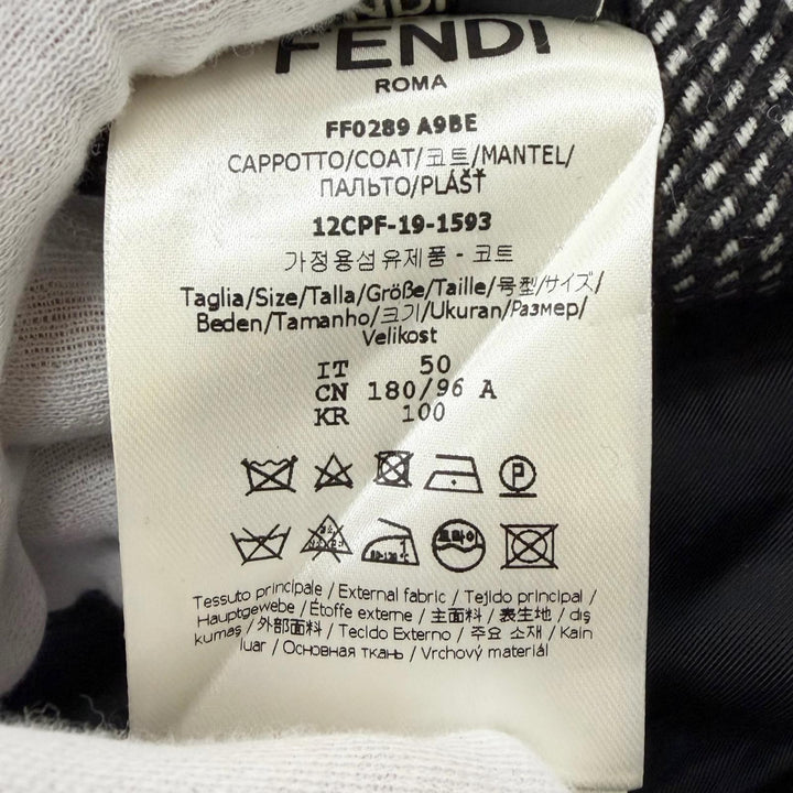 未使用品□FENDI フェンディ FF0289 ウール 100％ 変形ラペル 総柄 ロング チェスターコート グレー系 50 イタリア製 正規品 メンズ