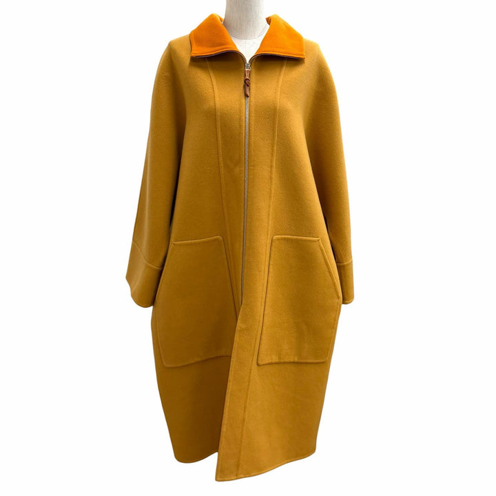 極美品★HERMES エルメス 2023年製 3E0102DZ カシミヤ100％ レザーZIP バイカラー ロングコート ブラウン 34 フランス製 レディース