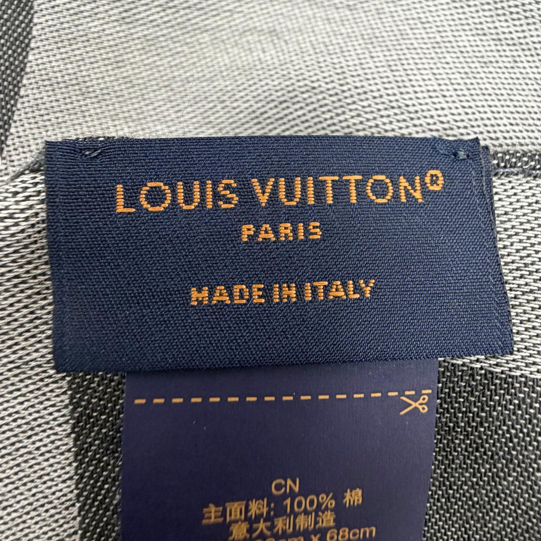 美品◇LOUIS VUITTON ルイヴィトン 2024年製 M79737 オール アバウト モノグラム コットン100％ フリンジ ストール グレー 伊製 正規品