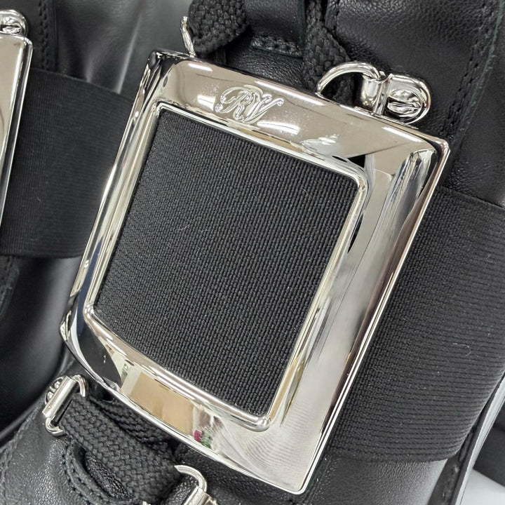 極美品◇ROGER VIVIER ロジェヴィヴィエ VIV UTILITY BOOTIE 85 レザー ショートブーツ ブラック シルバー金具 35 イタリア製 レディース