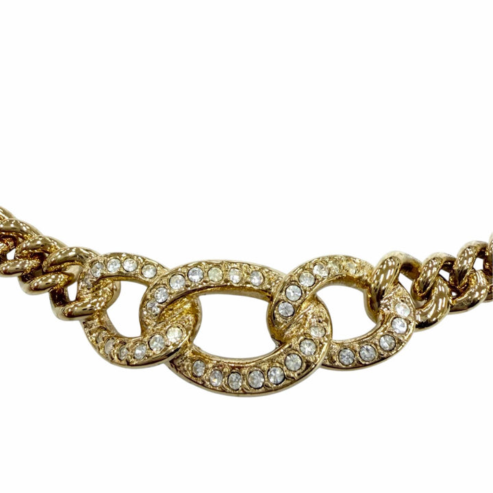 極美品☆Christian Dior クリスチャンディオール ヴィンテージ メタル ラインストーン アクセサリー チェーン ネックレス ゴールド