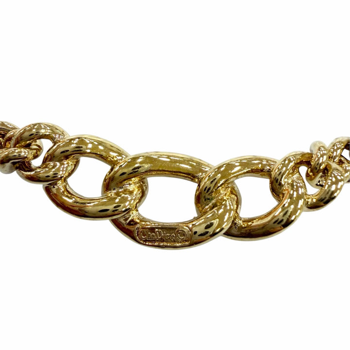極美品☆Christian Dior クリスチャンディオール ヴィンテージ メタル ラインストーン アクセサリー チェーン ネックレス ゴールド