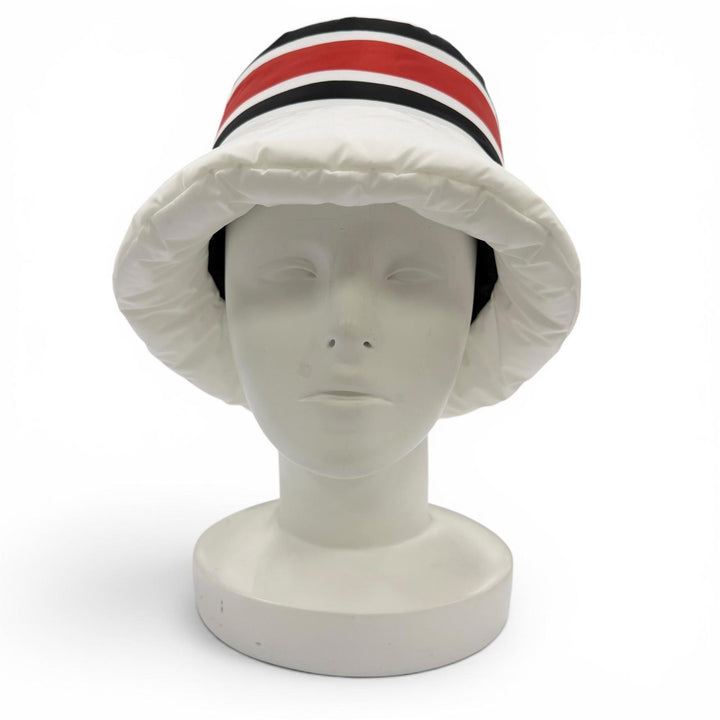 極美品☆PRADA プラダ 1HC248 NYLON PADDED HAT ロゴデザイン バケットハット パデットハット ホワイト M イタリア製 正規品 レディース
