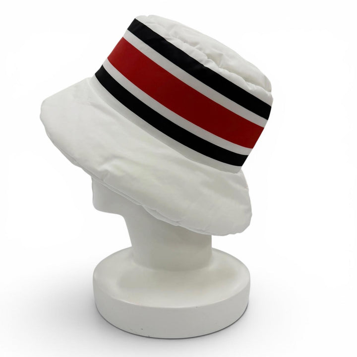 極美品☆PRADA プラダ 1HC248 NYLON PADDED HAT ロゴデザイン バケットハット パデットハット ホワイト M イタリア製 正規品 レディース