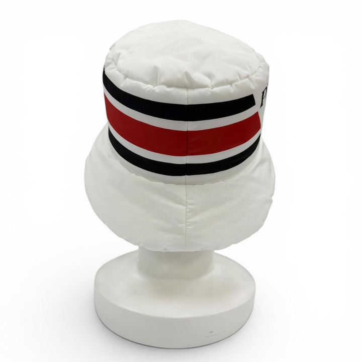 極美品☆PRADA プラダ 1HC248 NYLON PADDED HAT ロゴデザイン バケットハット パデットハット ホワイト M イタリア製 正規品 レディース