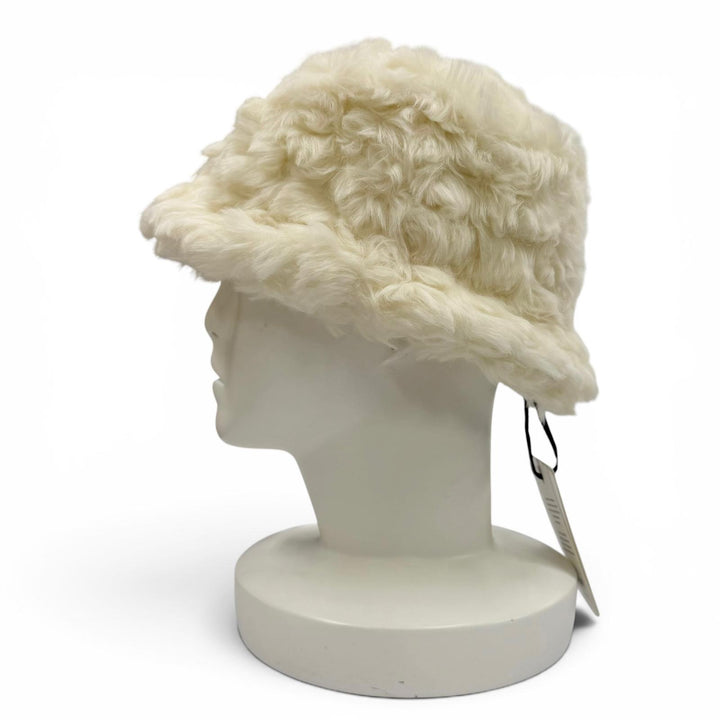 未使用品★MONCLER モンクレール H29543B00017 BUCKET ロゴワッペン付 フェイクファー ハット アイボリー S ブルガリア製 正規品