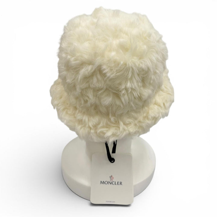 未使用品★MONCLER モンクレール H29543B00017 BUCKET ロゴワッペン付 フェイクファー ハット アイボリー S ブルガリア製 正規品