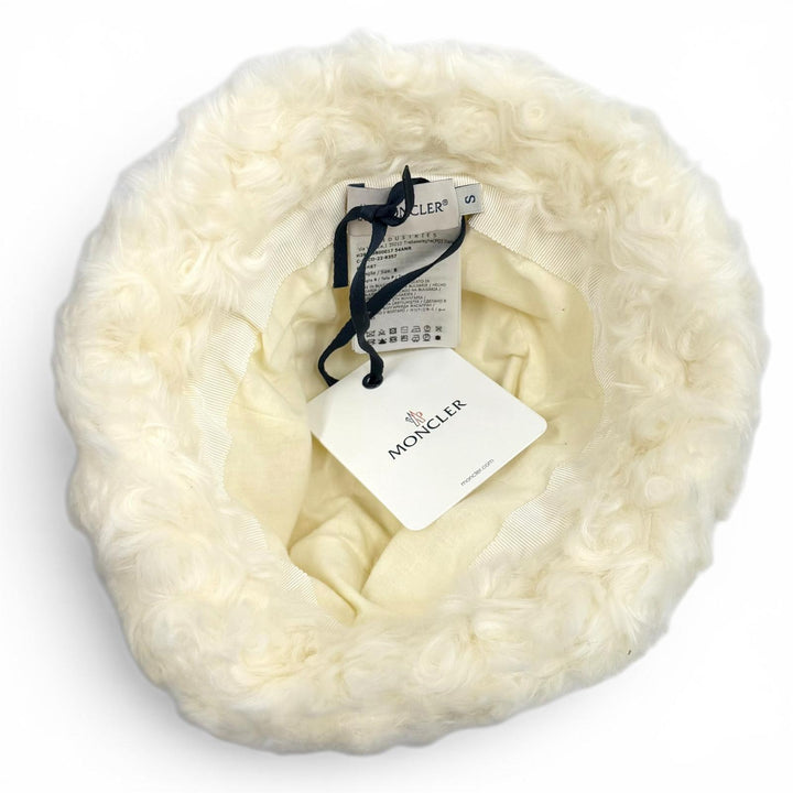 未使用品★MONCLER モンクレール H29543B00017 BUCKET ロゴワッペン付 フェイクファー ハット アイボリー S ブルガリア製 正規品