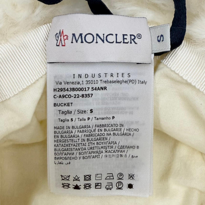 未使用品★MONCLER モンクレール H29543B00017 BUCKET ロゴワッペン付 フェイクファー ハット アイボリー S ブルガリア製 正規品