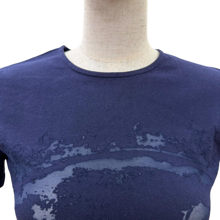 美品☆HERMES エルメス コットン100％ ゴルチエ期 エンボス 馬車 Hロゴ 半袖Ｔシャツ トップス ネイビー 36 イタリア製 レディース