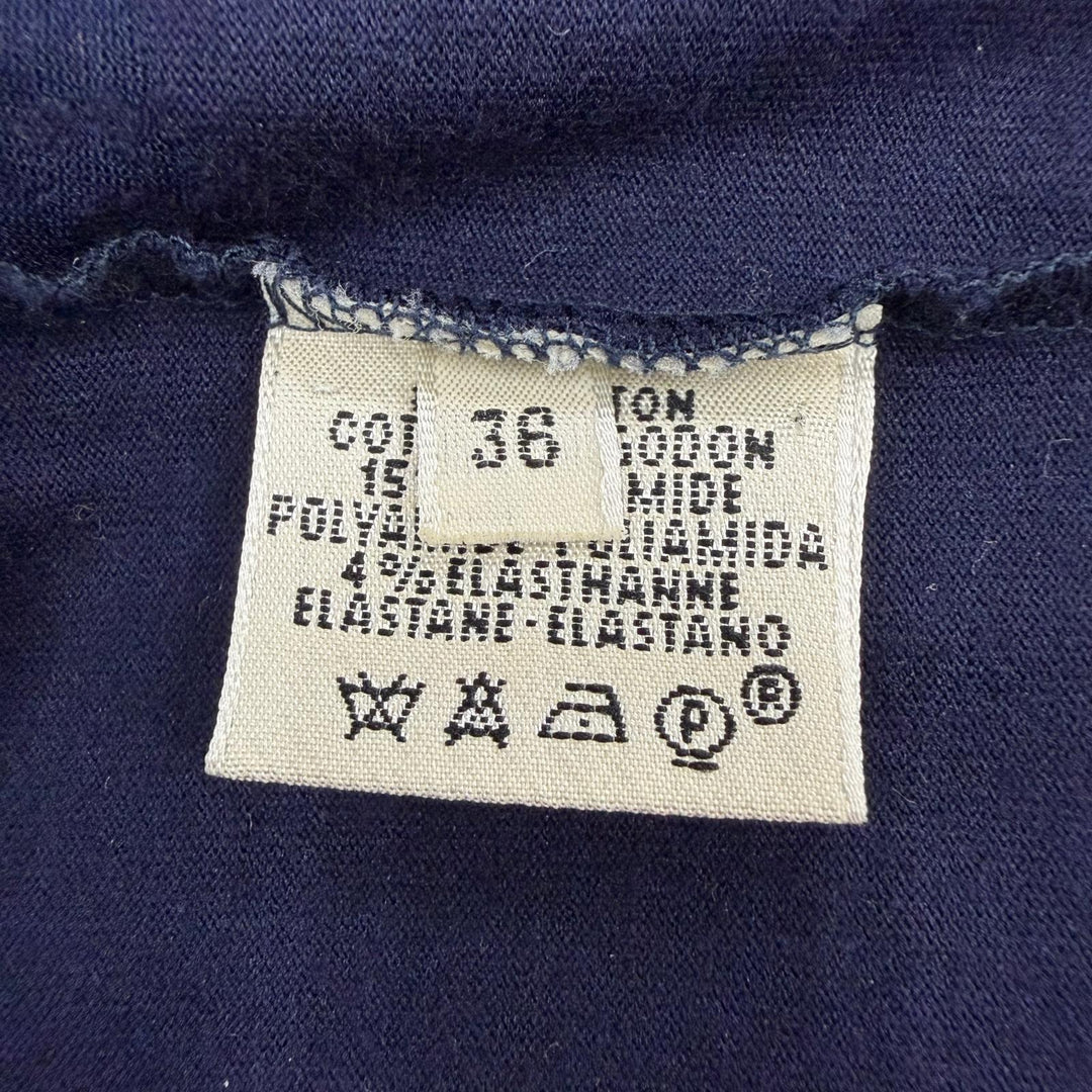 美品☆HERMES エルメス コットン100％ ゴルチエ期 エンボス 馬車 Hロゴ 半袖Ｔシャツ トップス ネイビー 36 イタリア製 レディース