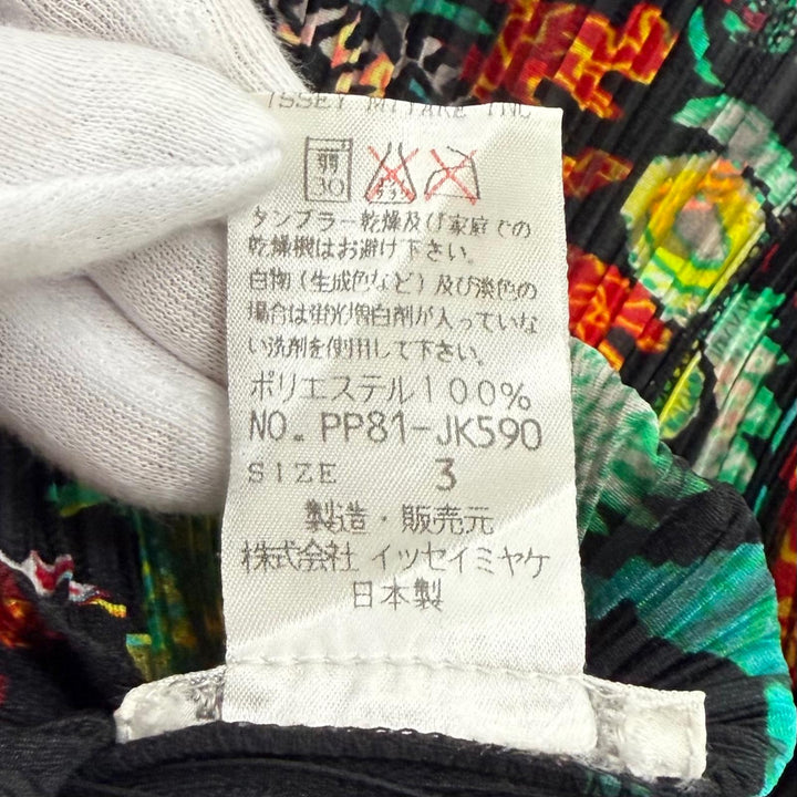 極美品★PLEATS PLEASE プリーツプリーズ イッセイミヤケ 総柄 アニマル 長袖 トップス ブラック マルチ 3 日本製 正規品 レディース