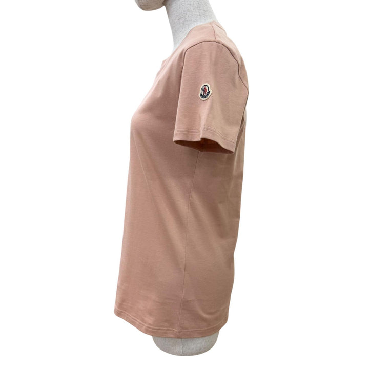 未使用品☆MONCLER モンクレール MAGLIA MANICA CORTA コットン100％ ロゴワッペン 半袖Ｔシャツ トップス ピンク XS 正規品 レディース