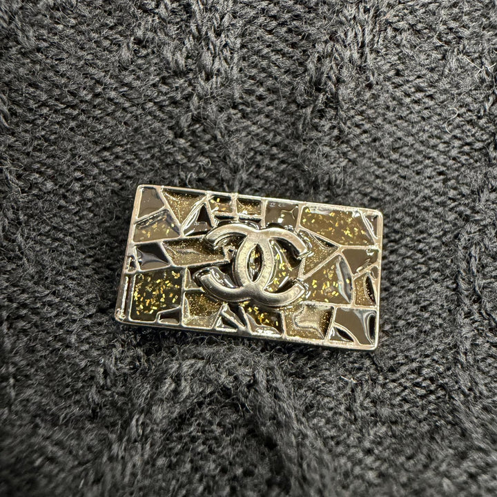 美品☆CHANEL シャネル P41784 ウール100％ ココマークプレート 長袖 ニット ドレス ワンピース ブラック 36 仏製 正規品 レディース
