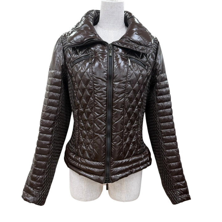 美品☆MONCLER モンクレール MEDOC ダイヤモンドキルティング ロゴ ZIP UP ダウンジャケット ブラウン 2 レディース