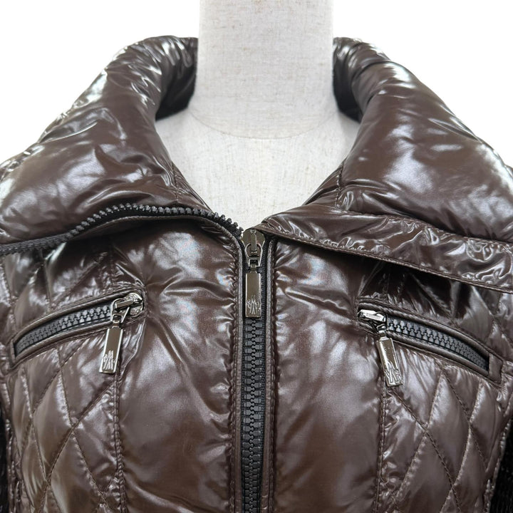 美品☆MONCLER モンクレール MEDOC ダイヤモンドキルティング ロゴ ZIP UP ダウンジャケット ブラウン 2 レディース