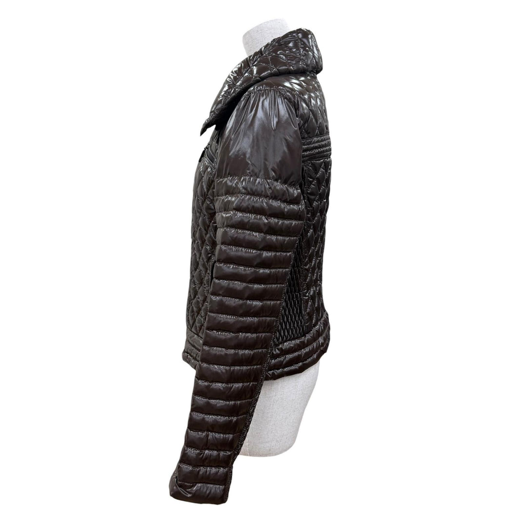 美品☆MONCLER モンクレール MEDOC ダイヤモンドキルティング ロゴ ZIP UP ダウンジャケット ブラウン 2 レディース