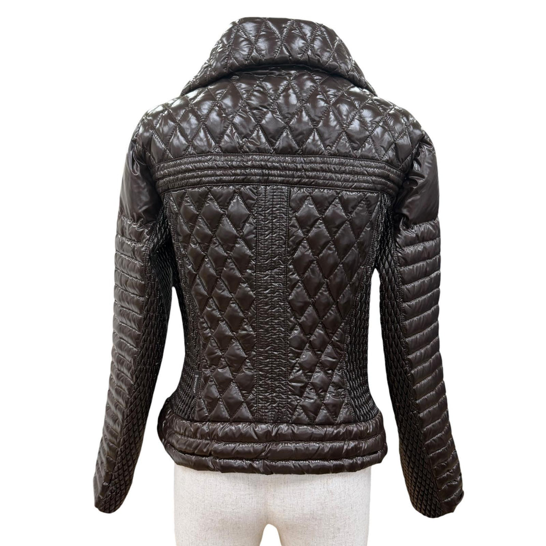 美品☆MONCLER モンクレール MEDOC ダイヤモンドキルティング ロゴ ZIP UP ダウンジャケット ブラウン 2 レディース