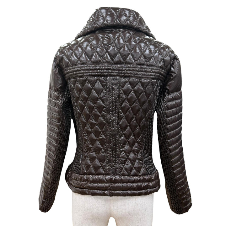 美品☆MONCLER モンクレール MEDOC ダイヤモンドキルティング ロゴ ZIP UP ダウンジャケット ブラウン 2 レディース