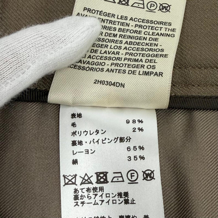 美品★HERMES エルメス 2H0304DN ベルトデザイン ボックスプリーツ ウール スカート ボトムス カーキ 40 フランス製 正規品 レディース