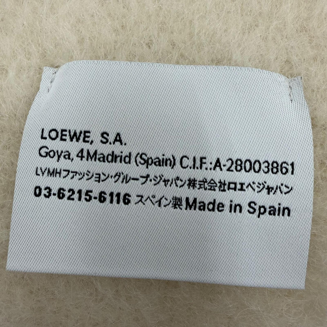 未使用品☆LOEWE ロエベ モヘア ウール アナグラムレザーパッチ フリンジ マフラー アイボリー スペイン製 正規品 レディース メンズ