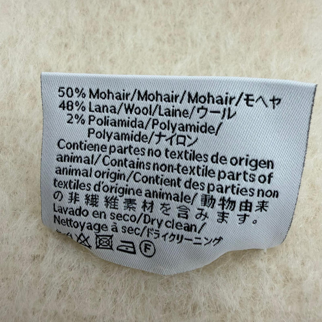 未使用品☆LOEWE ロエベ モヘア ウール アナグラムレザーパッチ フリンジ マフラー アイボリー スペイン製 正規品 レディース メンズ