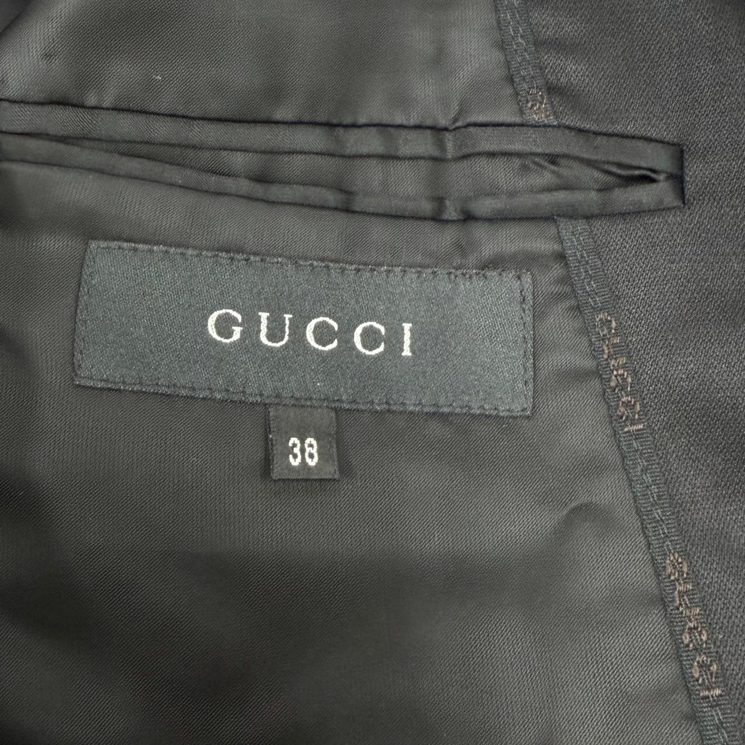 美品☆GUCCI グッチ ヴィンテージ ウール モヘア ピークドラペル レザーベルト付 テーラードジャケット ブラック 38 正規品 レディース