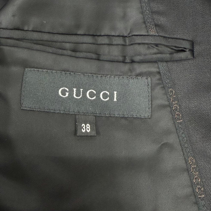 美品☆GUCCI グッチ ヴィンテージ ウール モヘア ピークドラペル レザーベルト付 テーラードジャケット ブラック 38 正規品 レディース