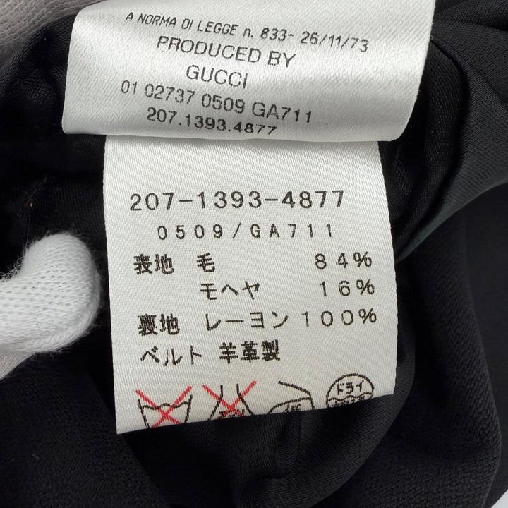 美品☆GUCCI グッチ ヴィンテージ ウール モヘア ピークドラペル レザーベルト付 テーラードジャケット ブラック 38 正規品 レディース